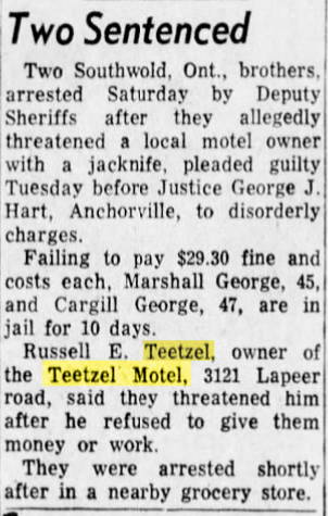 Teetzels Brick Motel (Penno Motel) - Feb 1956 Robbery Attempt (newer photo)